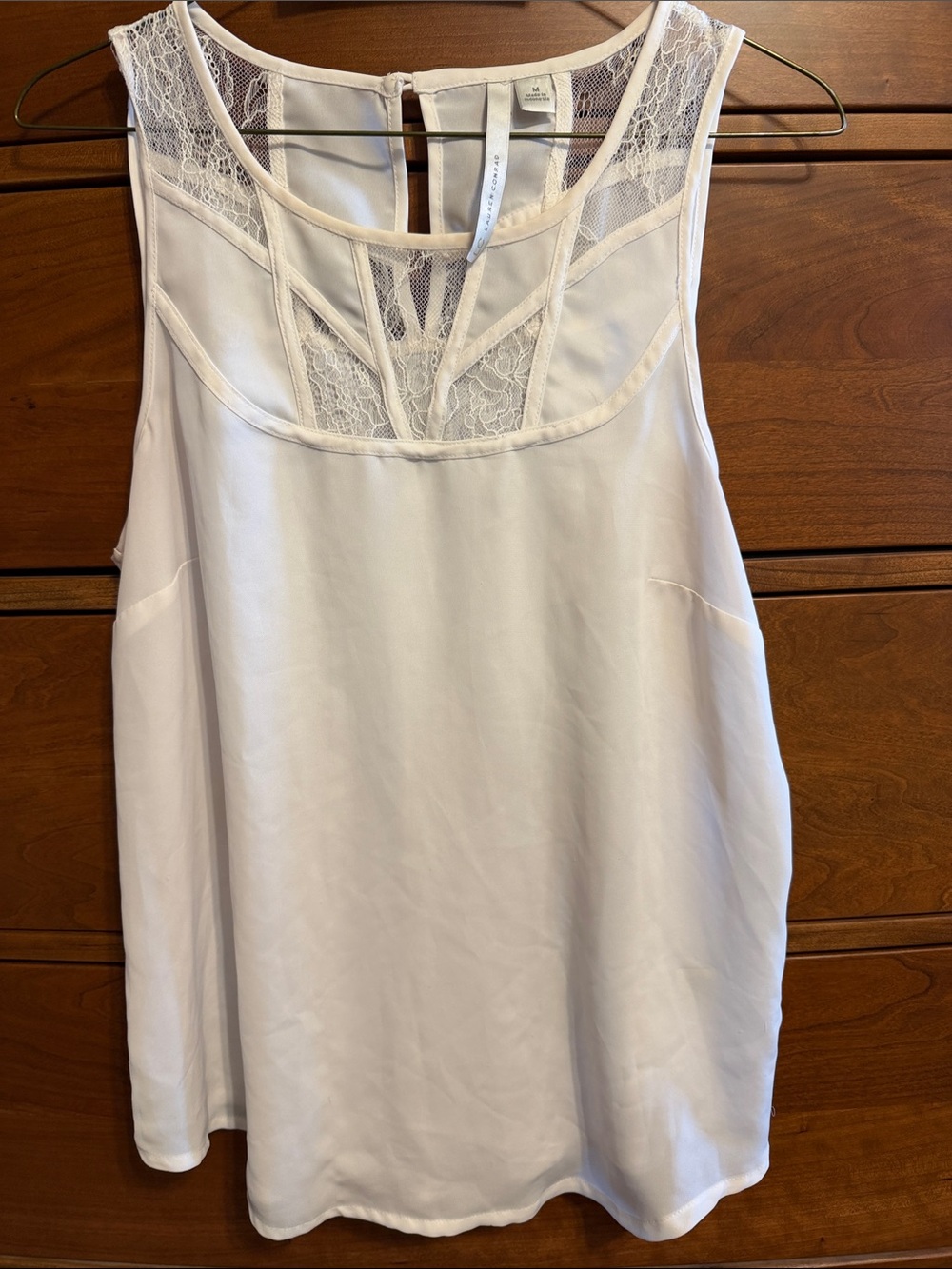 LC Lauren Conrad White Lace Yoke Sleeveless Tank Top